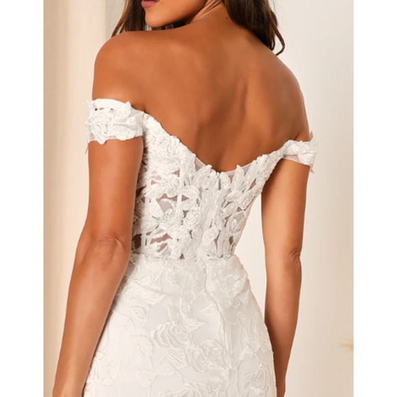 Lulus Precious Romance White Embroidered Off-the-Shoulder Maxi Dress. NWOT - Picture 3 of 10